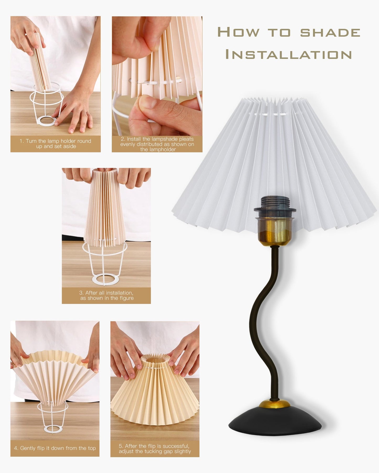 Matt Black Twister Small Pleated Lamp, Modern Bedside Nightstand/Table Lamp with Lampshade, Metal Base for Bedroom, Home Office, Living Room, Kids Dorm, E27 Holder, Pleated Jute Shade