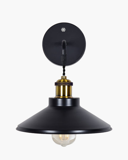 Modern Industrial Wall Sconce, Metal Cone Wall Light Fixture with Golden Holder, 1-Light Painted Wall Lamp for Bedroom, Living Room, Bathroom, Pink
