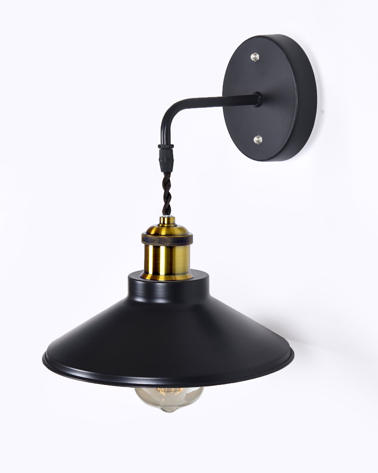 Modern Industrial Wall Sconce, Metal Cone Wall Light Fixture with Golden Holder, 1-Light Painted Wall Lamp for Bedroom, Living Room, Bathroom, Pink