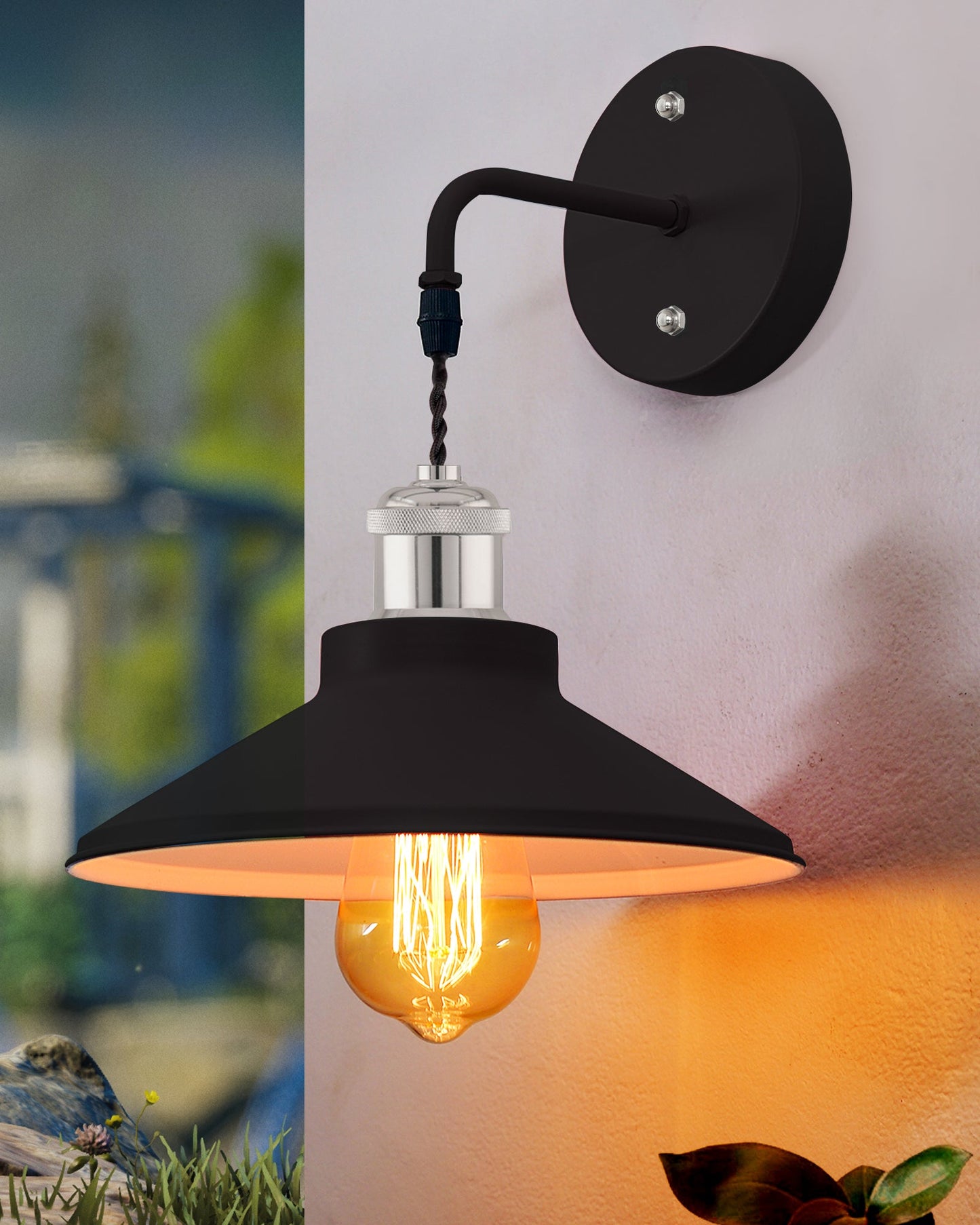 Modern Industrial Wall Sconce, Metal Cone Wall Light Fixture with Golden Holder, 1-Light Painted Wall Lamp for Bedroom, Living Room, Bathroom, Pink