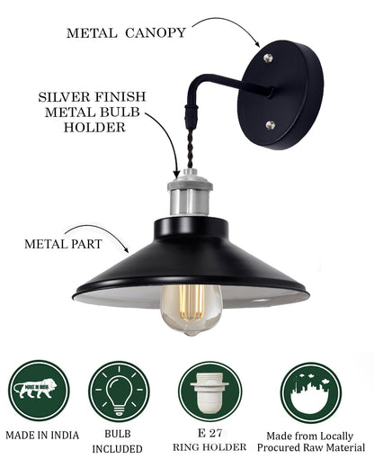 Modern Industrial Wall Sconce, Metal Cone Wall Light Fixture with Golden Holder, 1-Light Painted Wall Lamp for Bedroom, Living Room, Bathroom, Pink