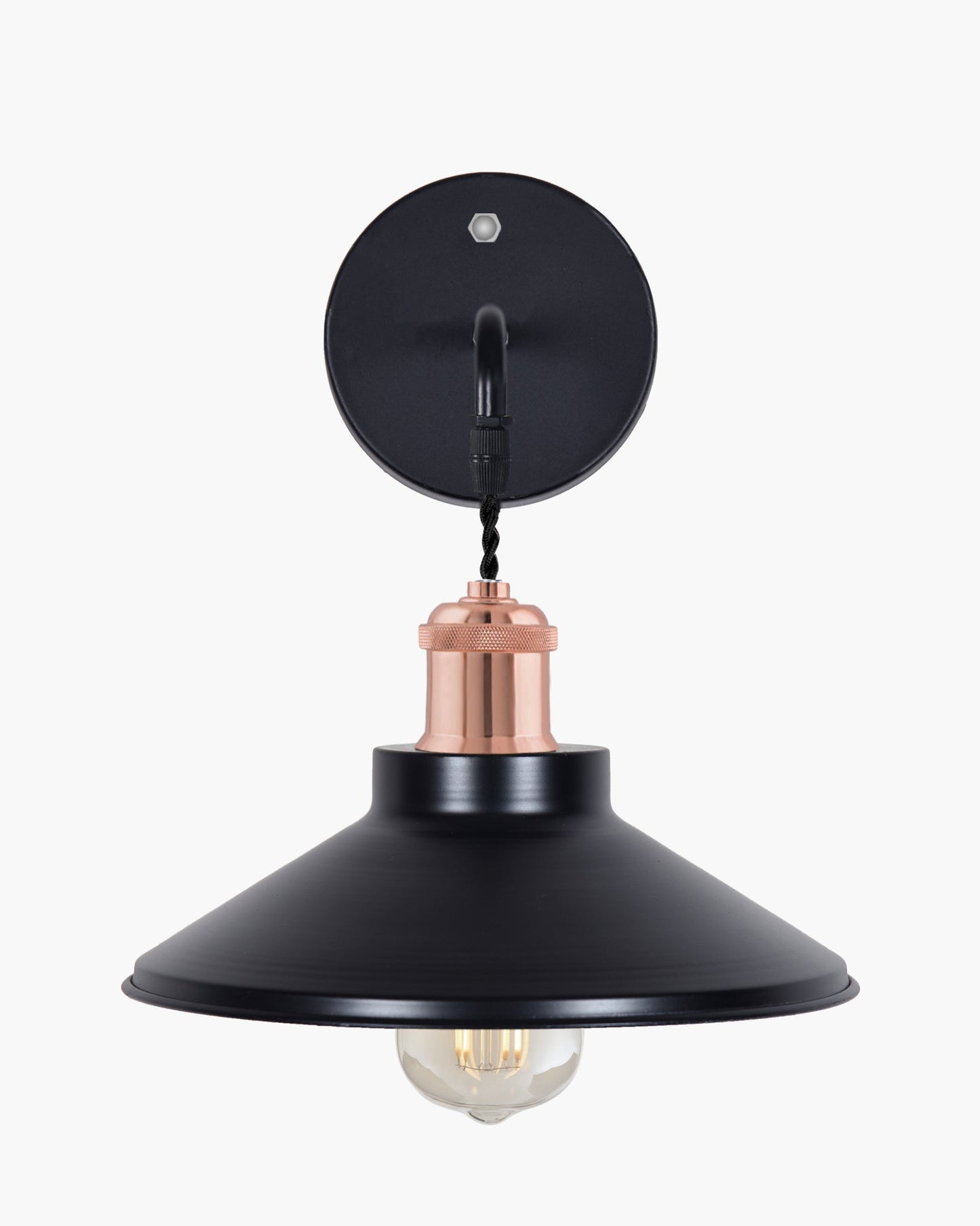 Modern Industrial Wall Sconce, Metal Cone Wall Light Fixture with Golden Holder, 1-Light Painted Wall Lamp for Bedroom, Living Room, Bathroom, Pink