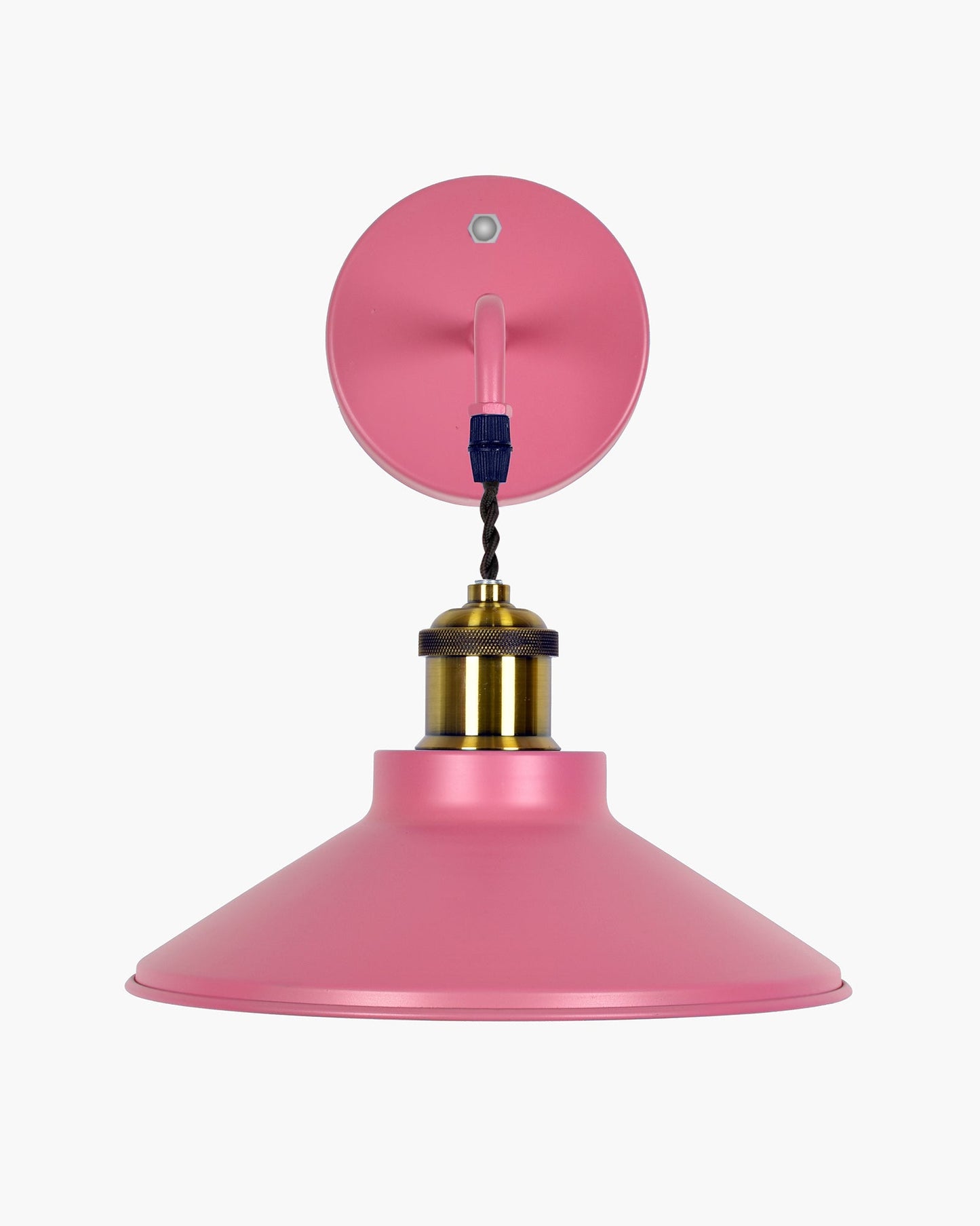 Modern Industrial Wall Sconce, Metal Cone Wall Light Fixture with Golden Holder, 1-Light Painted Wall Lamp for Bedroom, Living Room, Bathroom, Pink