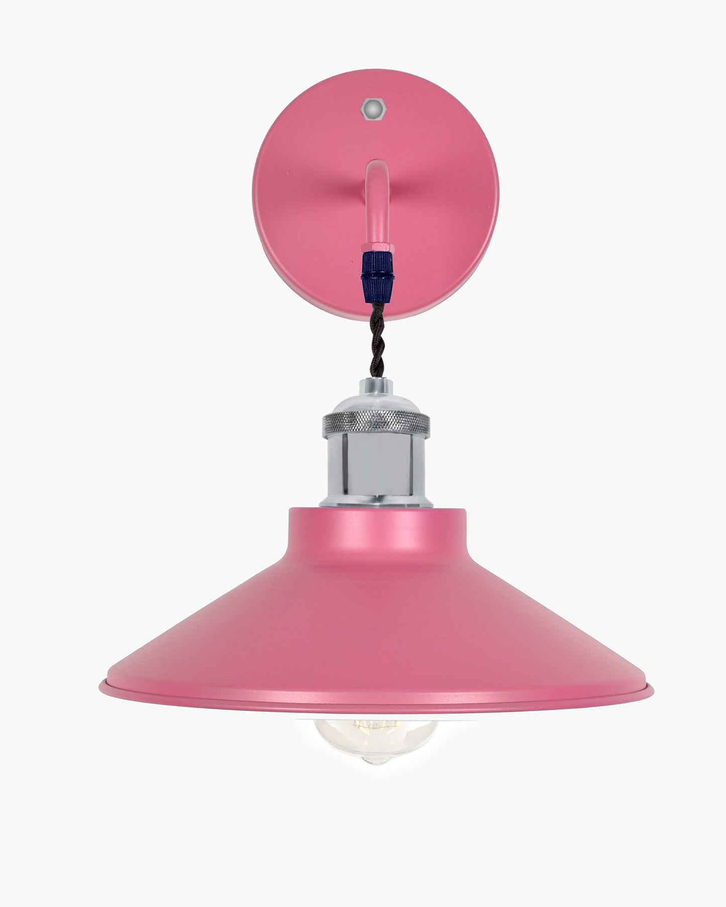 Modern Industrial Wall Sconce, Metal Cone Wall Light Fixture with Golden Holder, 1-Light Painted Wall Lamp for Bedroom, Living Room, Bathroom, Pink