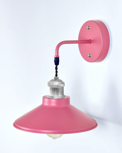 Modern Industrial Wall Sconce, Metal Cone Wall Light Fixture with Golden Holder, 1-Light Painted Wall Lamp for Bedroom, Living Room, Bathroom, Pink