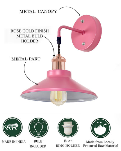 Modern Industrial Wall Sconce, Metal Cone Wall Light Fixture with Golden Holder, 1-Light Painted Wall Lamp for Bedroom, Living Room, Bathroom, Pink