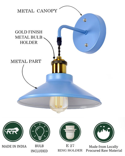 Modern Industrial Wall Sconce, Metal Cone Wall Light Fixture with Golden Holder, 1-Light Painted Wall Lamp for Bedroom, Living Room, Bathroom, Pink