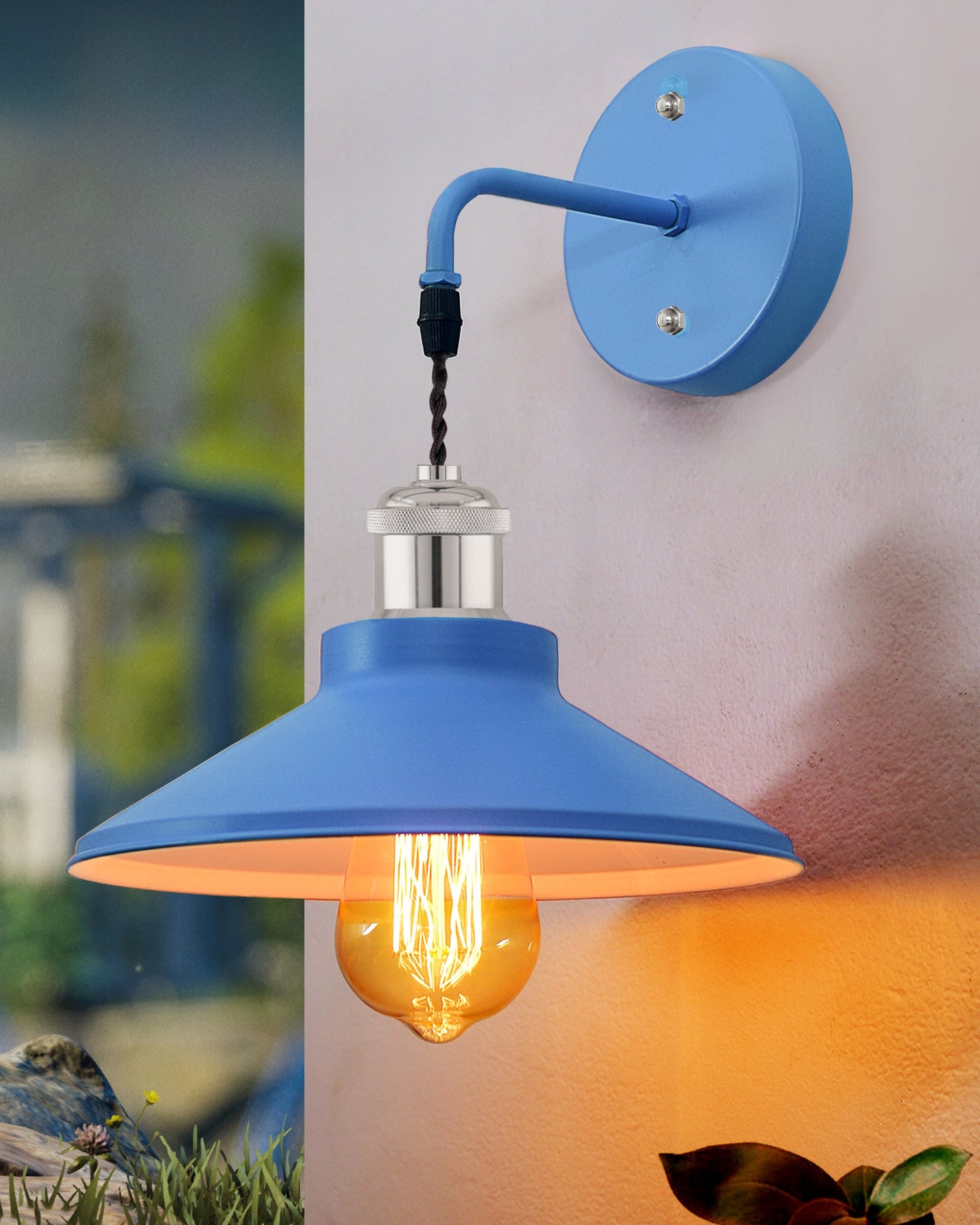 Modern Industrial Wall Sconce, Metal Cone Wall Light Fixture with Golden Holder, 1-Light Painted Wall Lamp for Bedroom, Living Room, Bathroom, Pink