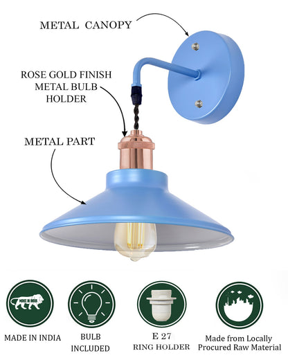 Modern Industrial Wall Sconce, Metal Cone Wall Light Fixture with Golden Holder, 1-Light Painted Wall Lamp for Bedroom, Living Room, Bathroom, Pink