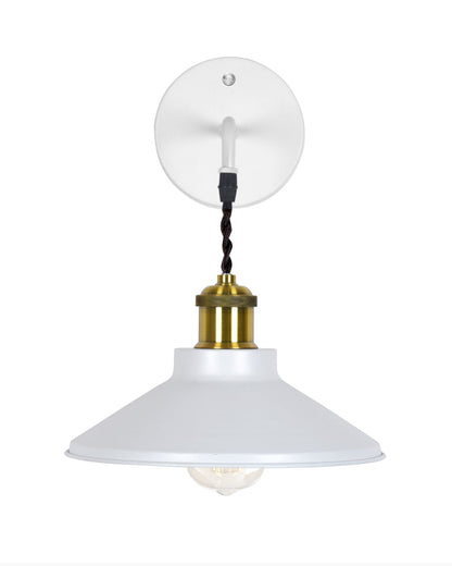 Modern Industrial Wall Sconce, Metal Cone Wall Light Fixture with Golden Holder, 1-Light Painted Wall Lamp for Bedroom, Living Room, Bathroom, Pink