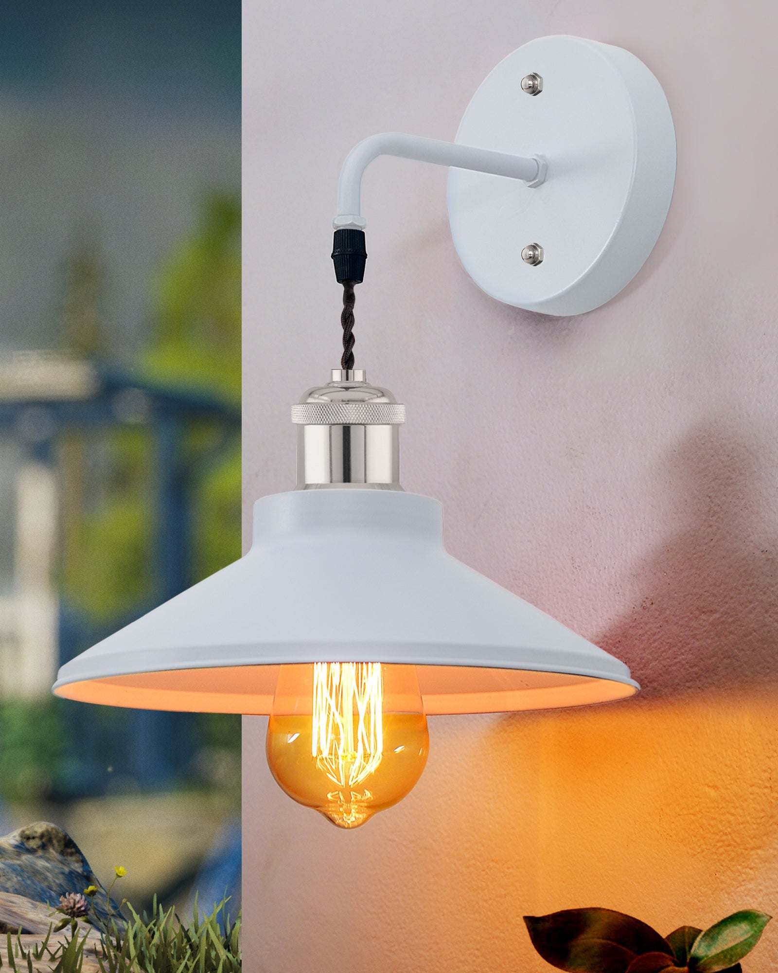 Modern Industrial Wall Sconce, Metal Cone Wall Light Fixture with Golden Holder, 1-Light Painted Wall Lamp for Bedroom, Living Room, Bathroom, Pink