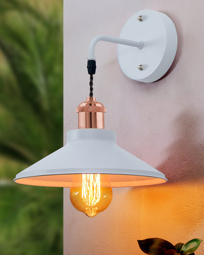 Modern Industrial Wall Sconce, Metal Cone Wall Light Fixture with Golden Holder, 1-Light Painted Wall Lamp for Bedroom, Living Room, Bathroom, Pink
