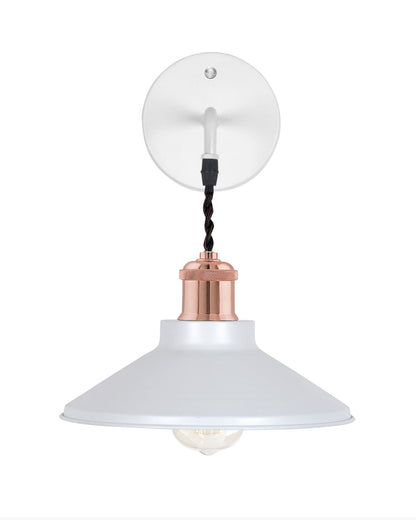 Modern Industrial Wall Sconce, Metal Cone Wall Light Fixture with Golden Holder, 1-Light Painted Wall Lamp for Bedroom, Living Room, Bathroom, Pink