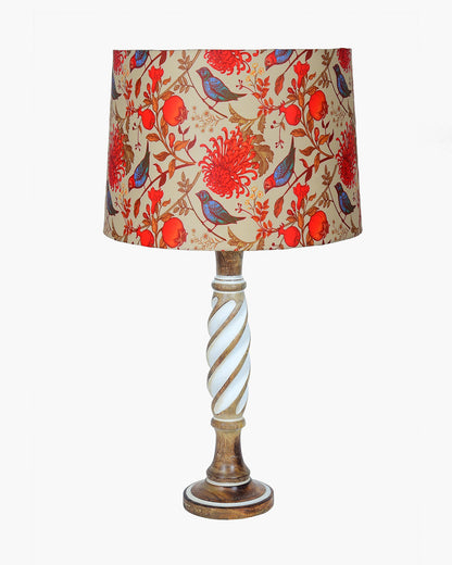 Antique White Twister Wood Table lamp, Rustic Farmhouse Bedside Light, Khadi Fabric shade