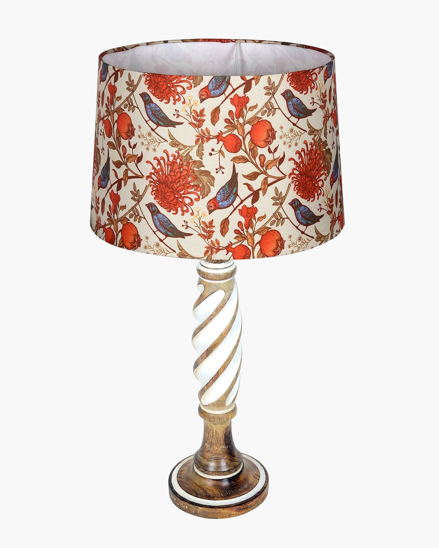 Antique White Twister Wood Table lamp, Rustic Farmhouse Bedside Light, Khadi Fabric shade