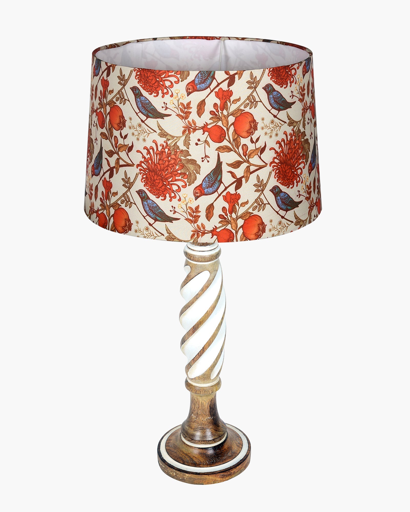Antique White Twister Wood Table lamp, Rustic Farmhouse Bedside Light, Khadi Fabric shade