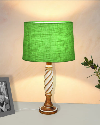 Antique White Twister Wood Table lamp, Rustic Farmhouse Bedside Light, Khadi Fabric shade