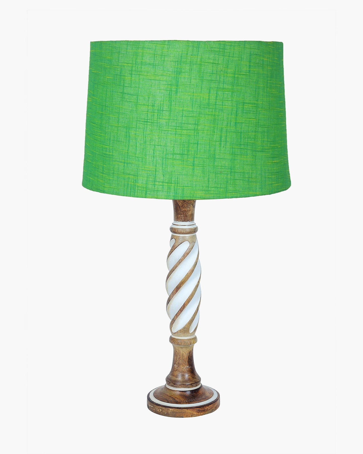 Antique White Twister Wood Table lamp, Rustic Farmhouse Bedside Light, Khadi Fabric shade