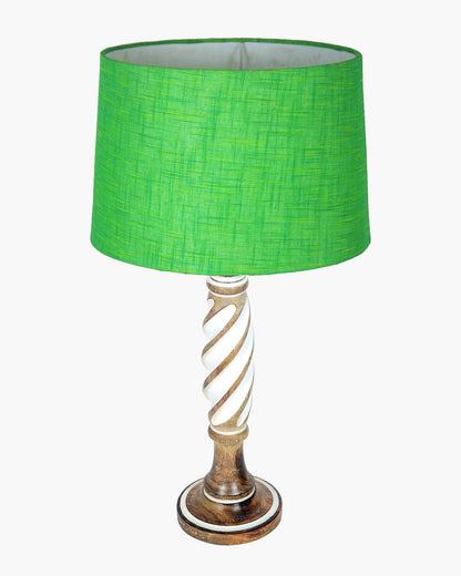 Antique White Twister Wood Table lamp, Rustic Farmhouse Bedside Light, Khadi Fabric shade