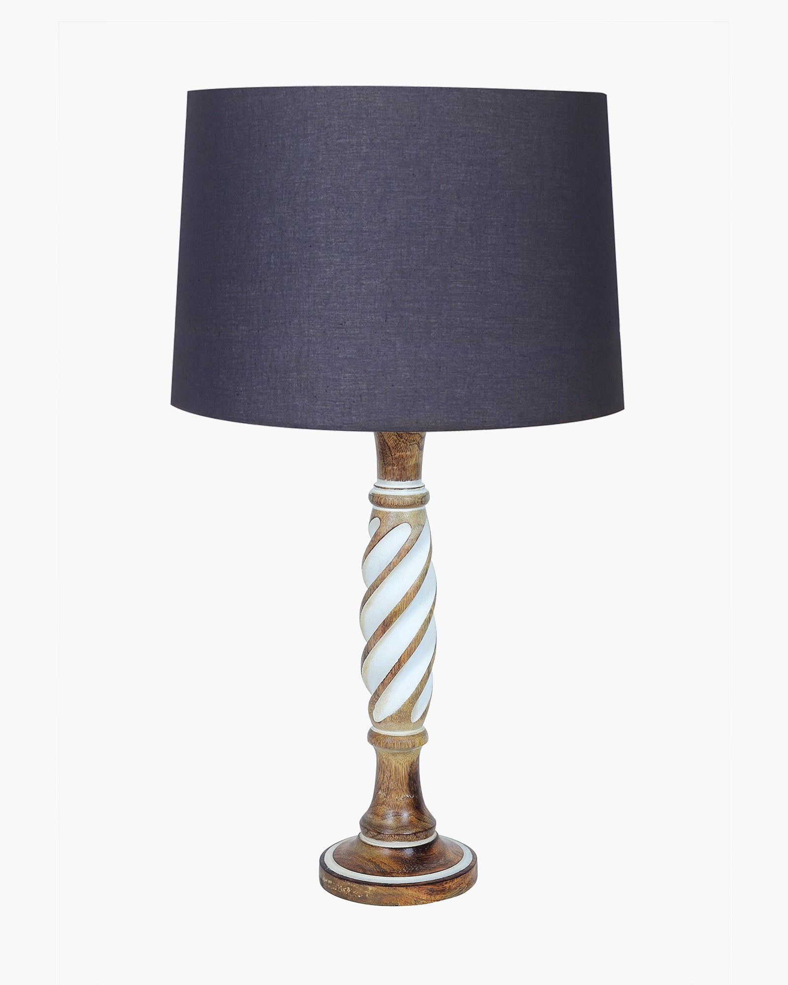 Antique White Twister Wood Table lamp, Rustic Farmhouse Bedside Light, Khadi Fabric shade