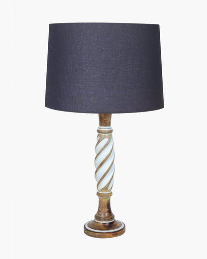 Antique White Twister Wood Table lamp, Rustic Farmhouse Bedside Light, Khadi Fabric shade