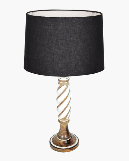 Antique White Twister Wood Table lamp, Rustic Farmhouse Bedside Light, Khadi Fabric shade