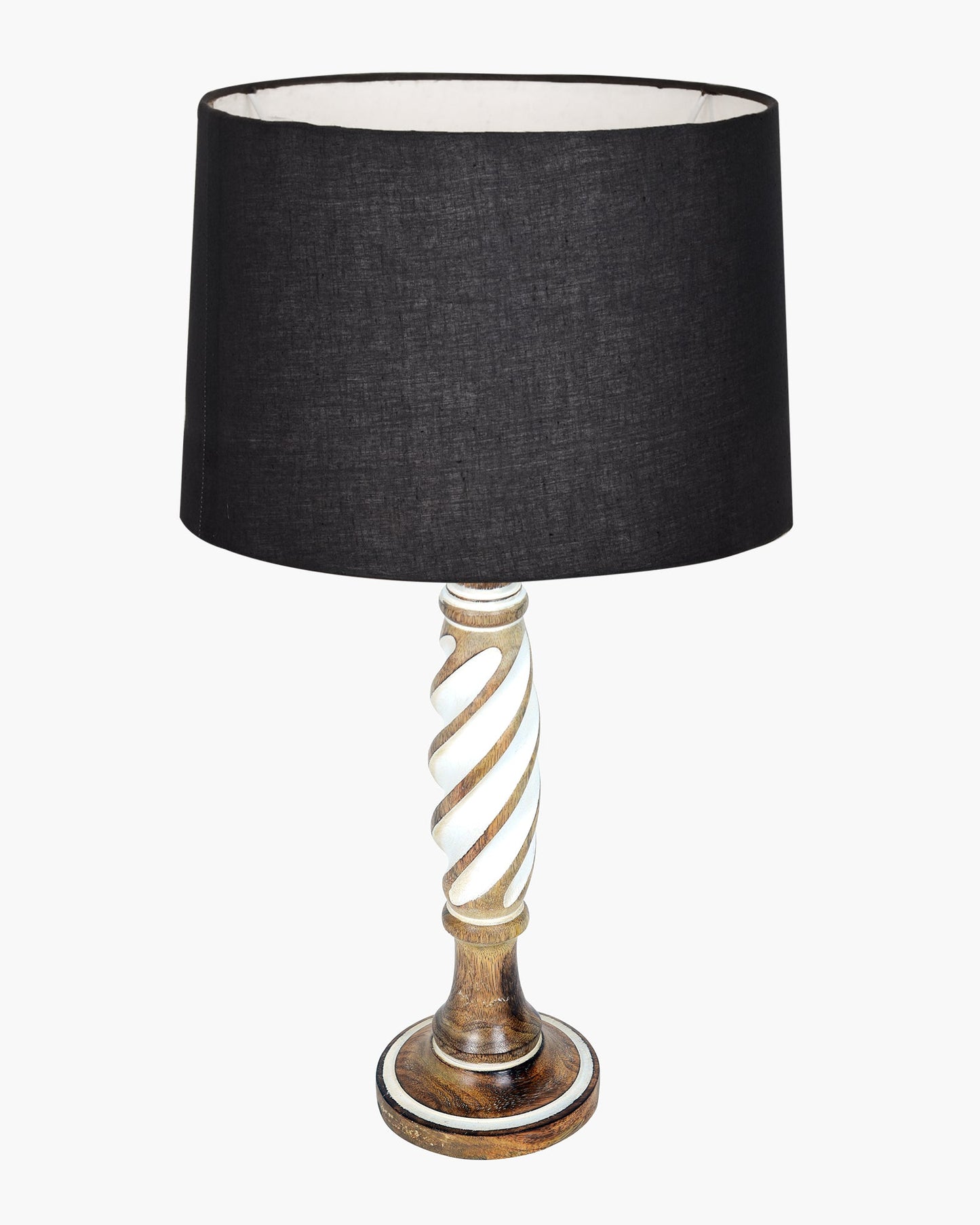 Antique White Twister Wood Table lamp, Rustic Farmhouse Bedside Light, Khadi Fabric shade