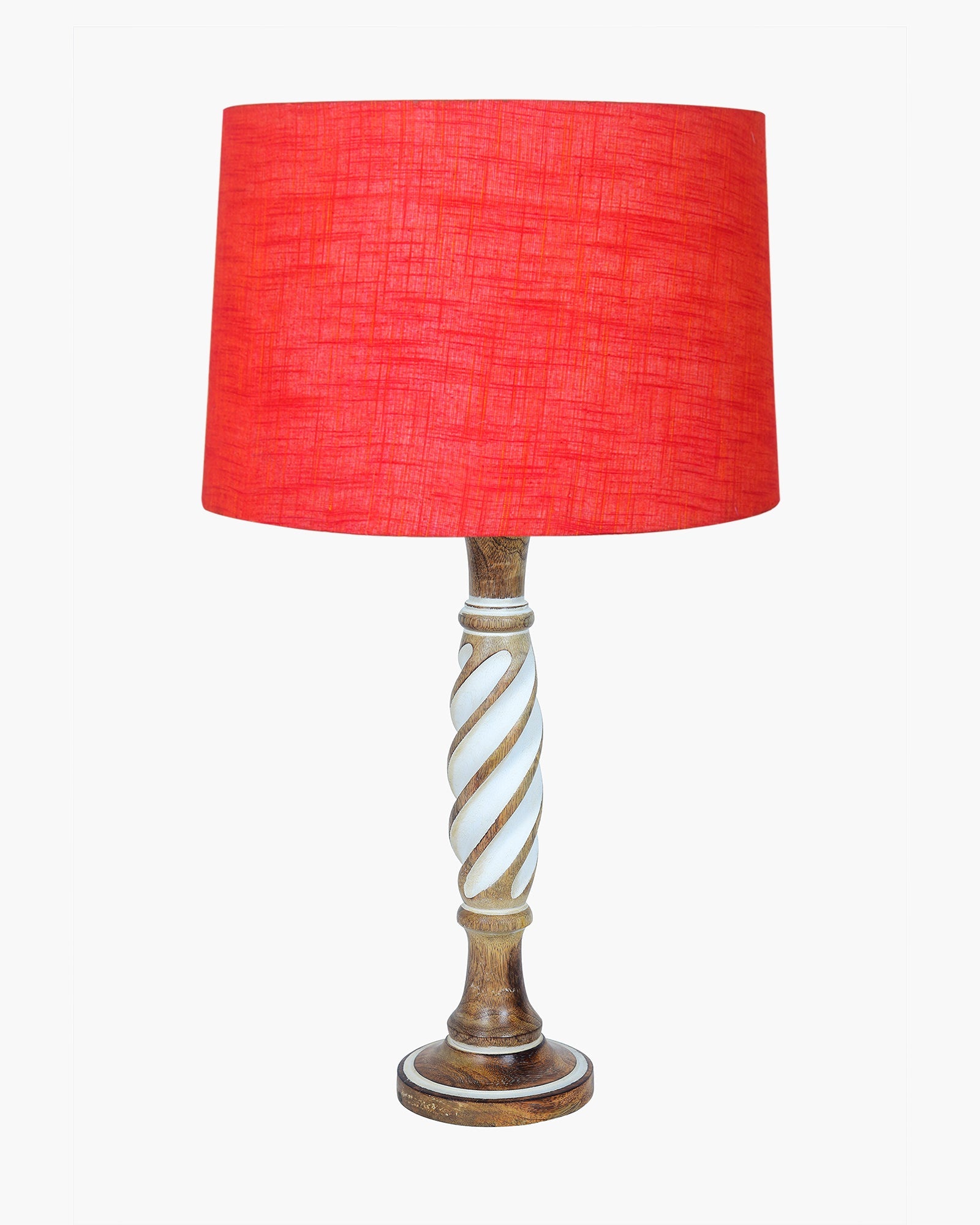 Antique White Twister Wood Table lamp, Rustic Farmhouse Bedside Light, Khadi Fabric shade