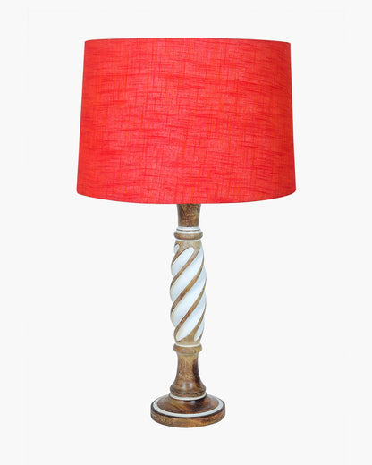 Antique White Twister Wood Table lamp, Rustic Farmhouse Bedside Light, Khadi Fabric shade