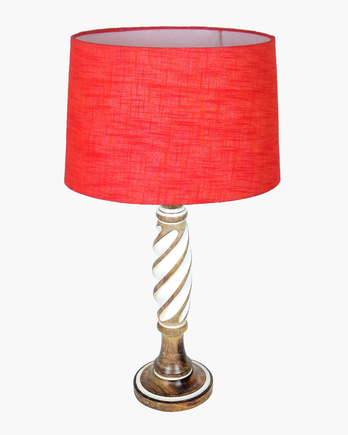 Antique White Twister Wood Table lamp, Rustic Farmhouse Bedside Light, Khadi Fabric shade