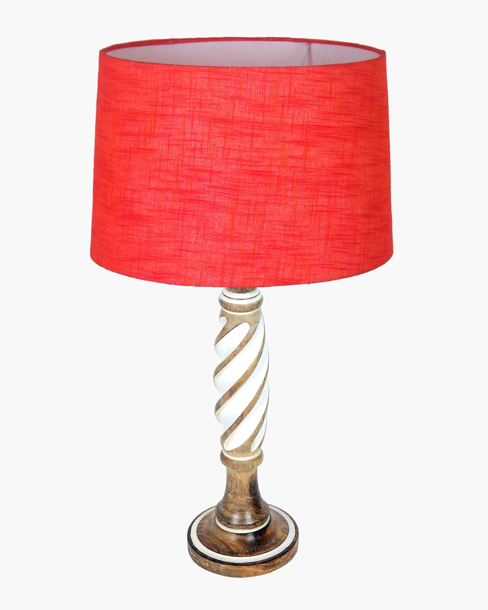 Antique White Twister Wood Table lamp, Rustic Farmhouse Bedside Light, Khadi Fabric shade