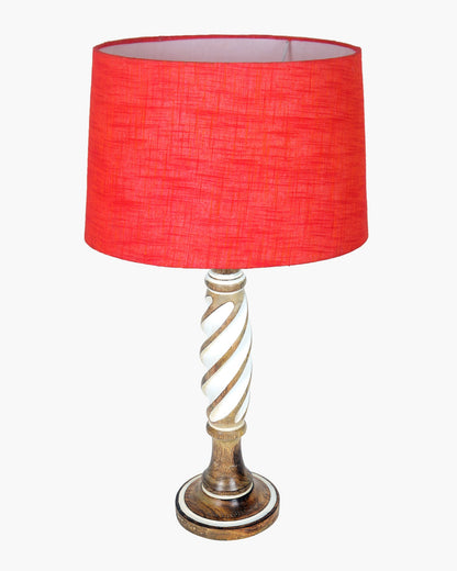 Antique White Twister Wood Table lamp, Rustic Farmhouse Bedside Light, Khadi Fabric shade