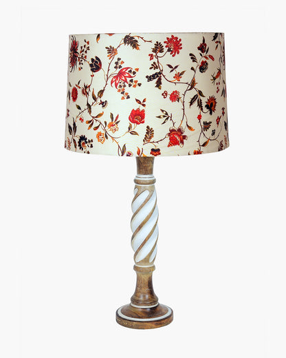 Antique White Twister Wood Table lamp, Rustic Farmhouse Bedside Light, Khadi Fabric shade
