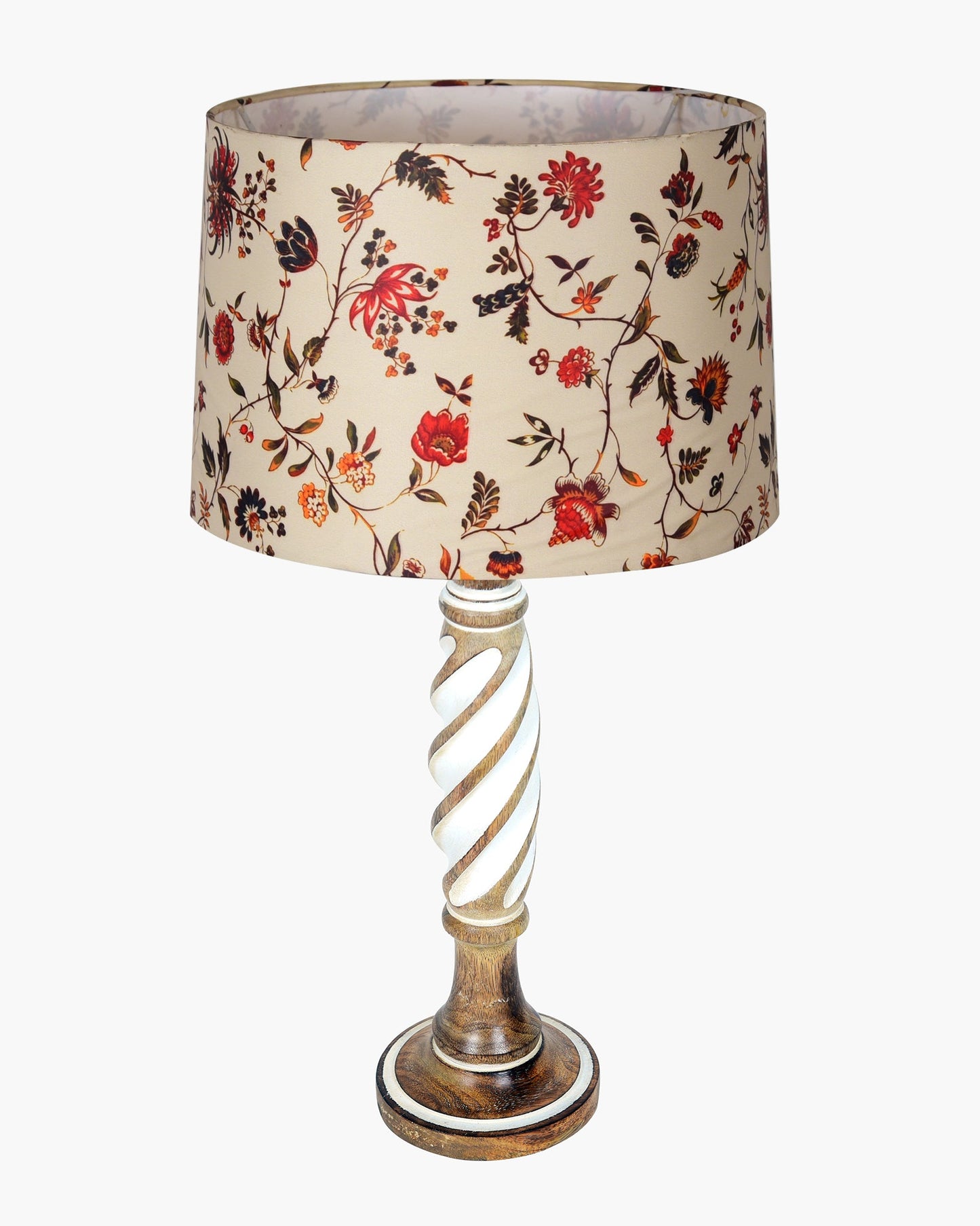Antique White Twister Wood Table lamp, Rustic Farmhouse Bedside Light, Khadi Fabric shade