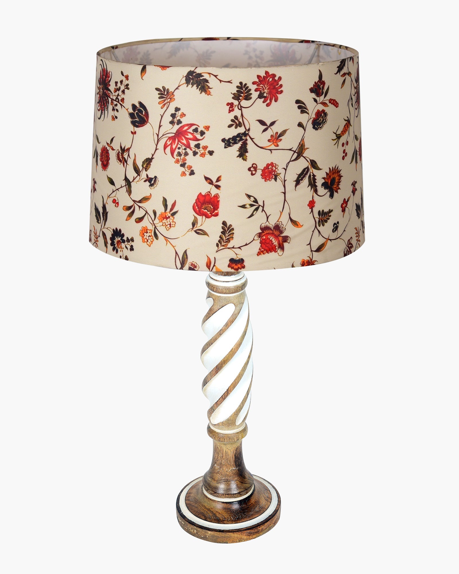 Antique White Twister Wood Table lamp, Rustic Farmhouse Bedside Light, Khadi Fabric shade