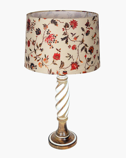 Antique White Twister Wood Table lamp, Rustic Farmhouse Bedside Light, Khadi Fabric shade