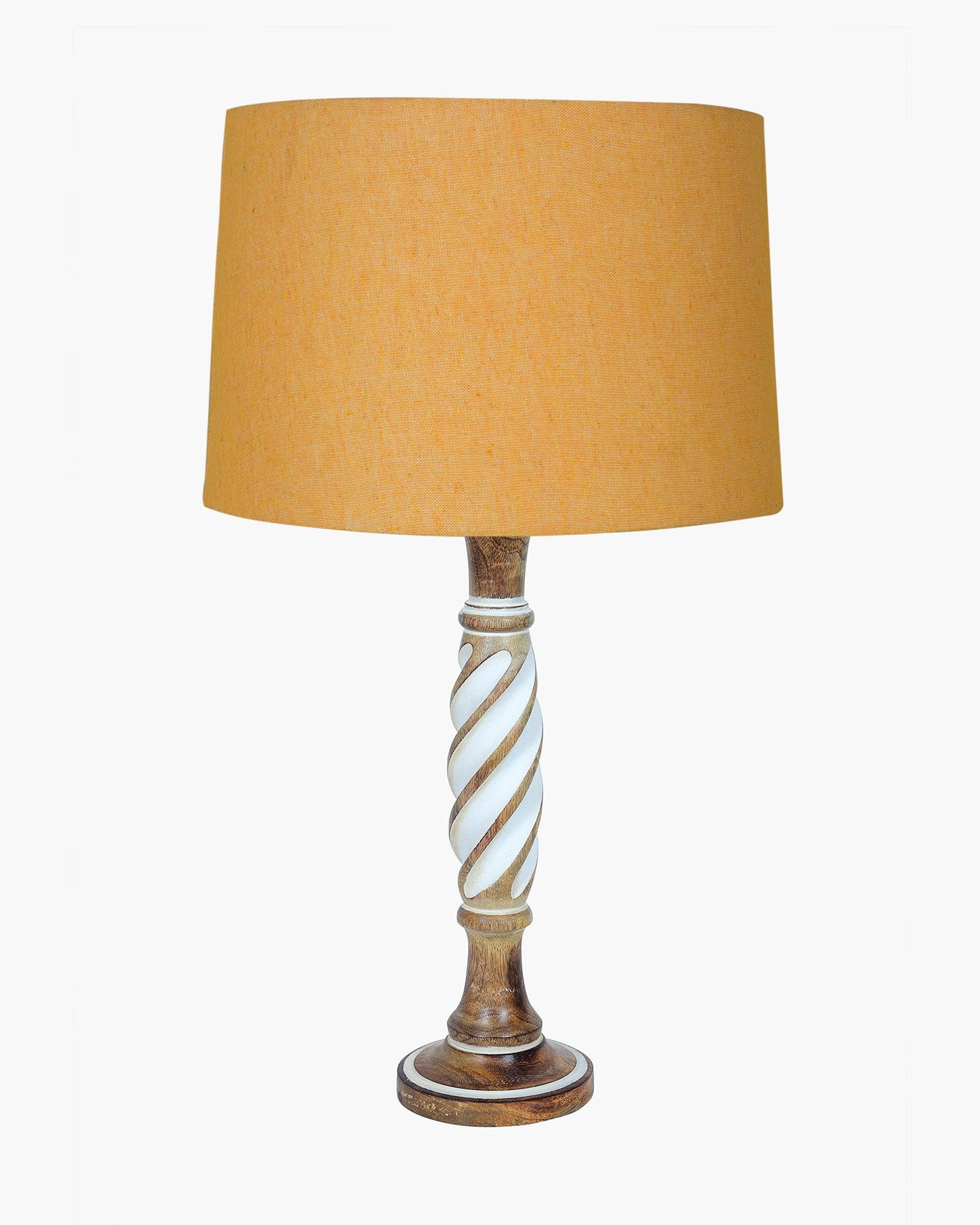 Antique White Twister Wood Table lamp, Rustic Farmhouse Bedside Light, Khadi Fabric shade