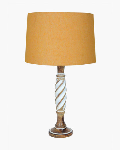 Antique White Twister Wood Table lamp, Rustic Farmhouse Bedside Light, Khadi Fabric shade