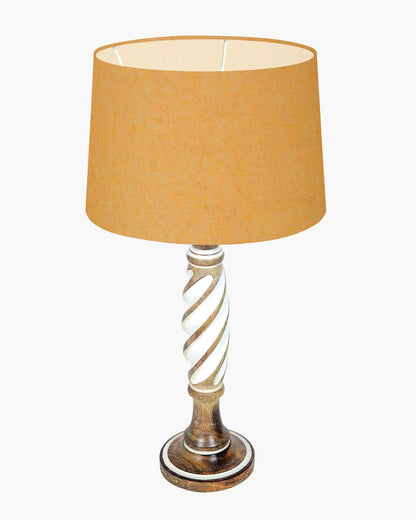 Antique White Twister Wood Table lamp, Rustic Farmhouse Bedside Light, Khadi Fabric shade