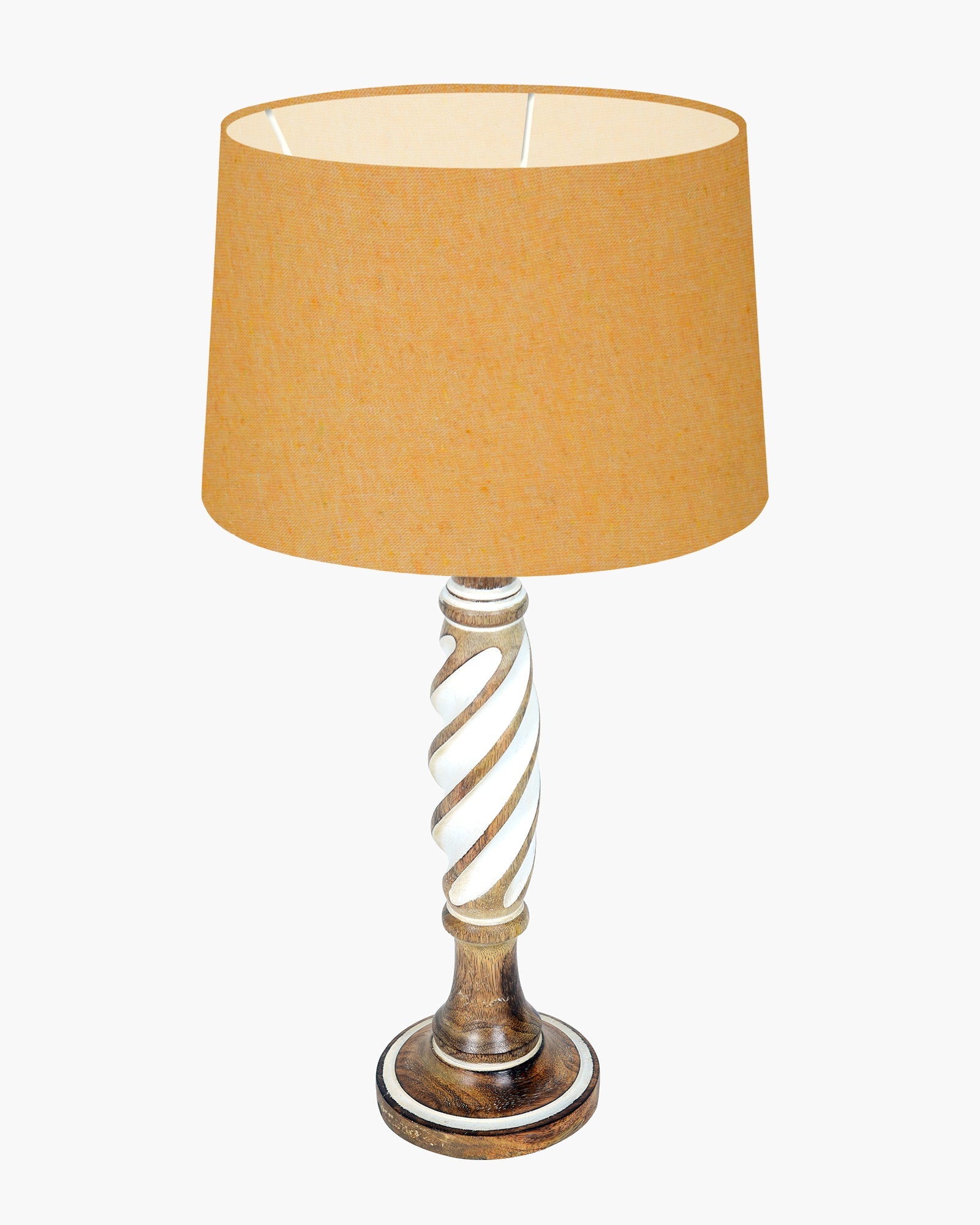 Antique White Twister Wood Table lamp, Rustic Farmhouse Bedside Light, Khadi Fabric shade
