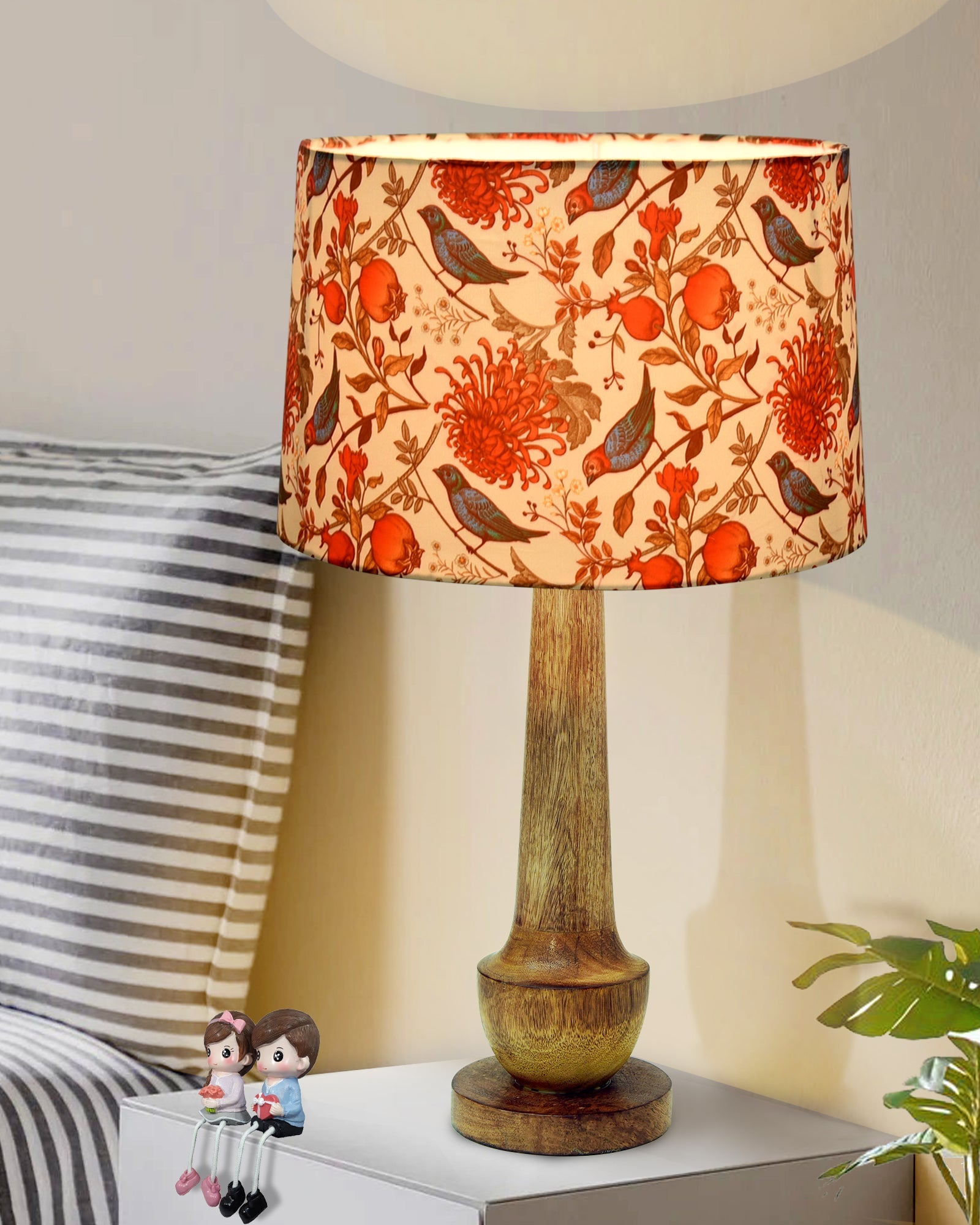 Rustic Turnip Wood Table lamp for home, Bedside farmhouse Living Room Light, Khadi fabric shade