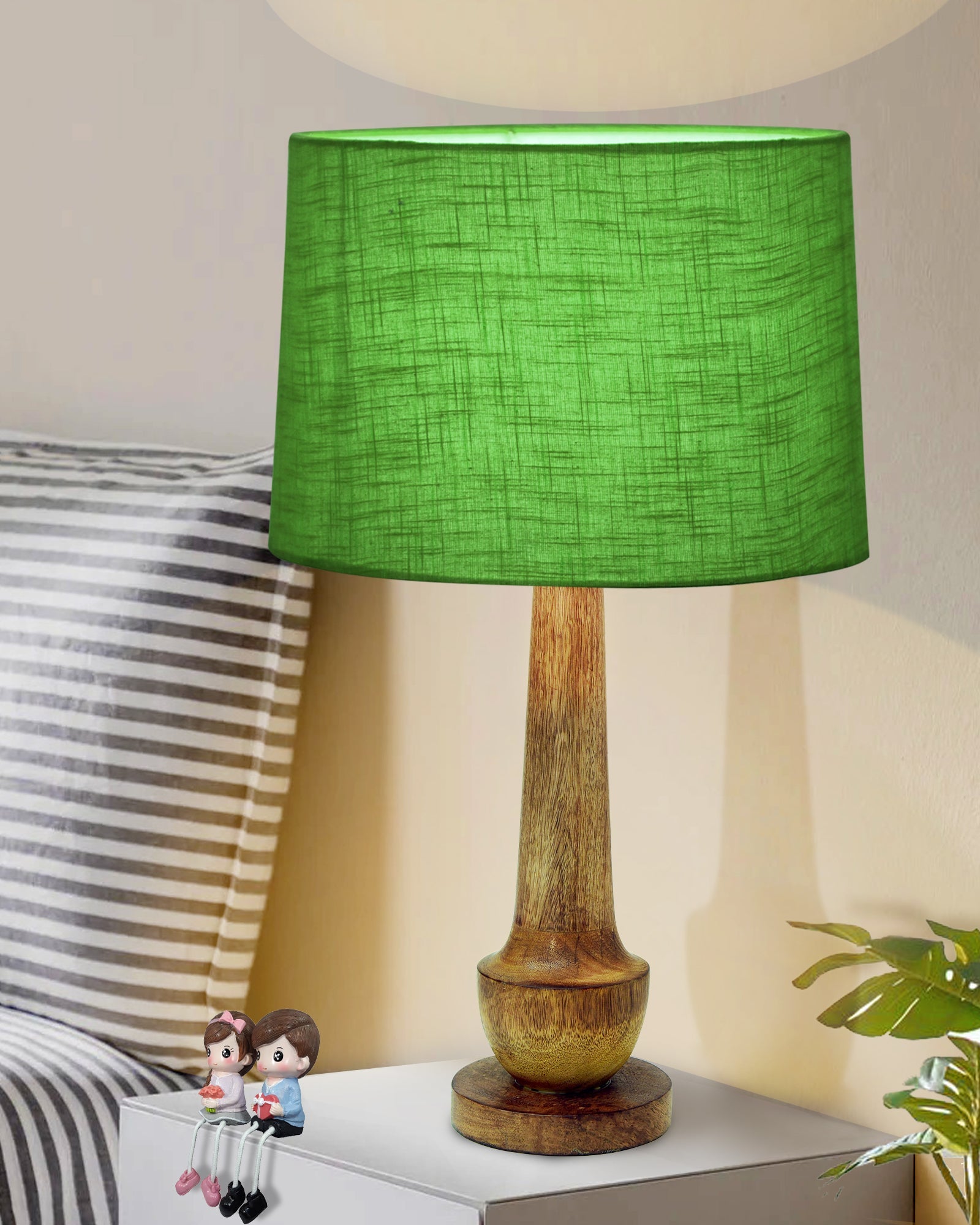 Rustic Turnip Wood Table lamp for home, Bedside farmhouse Living Room Light, Khadi fabric shade