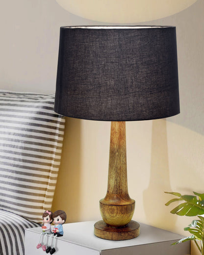 Rustic Turnip Wood Table lamp for home, Bedside farmhouse Living Room Light, Khadi fabric shade