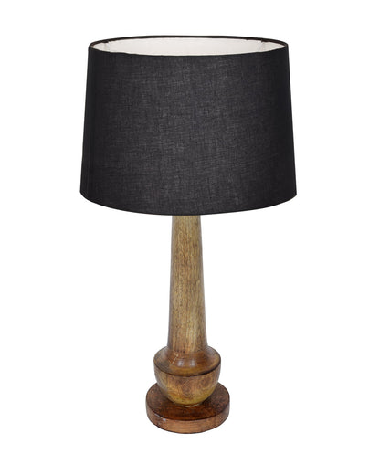 Rustic Turnip Wood Table lamp for home, Bedside farmhouse Living Room Light, Khadi fabric shade