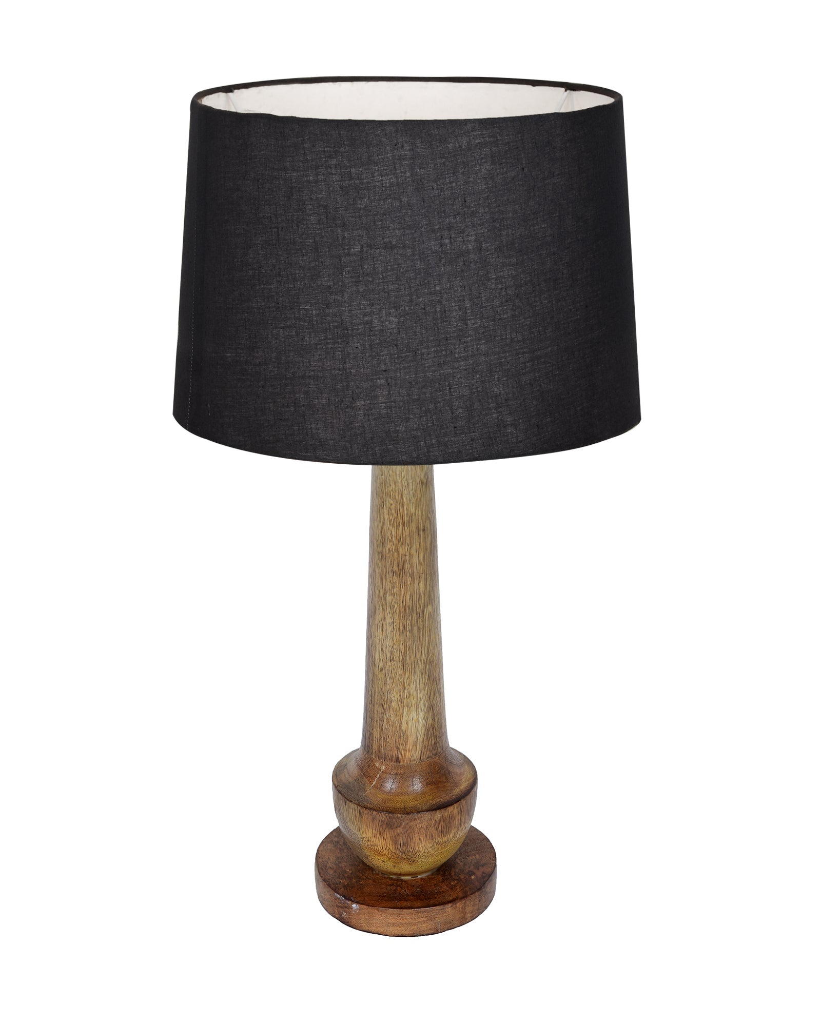 Rustic Turnip Wood Table lamp for home, Bedside farmhouse Living Room Light, Khadi fabric shade