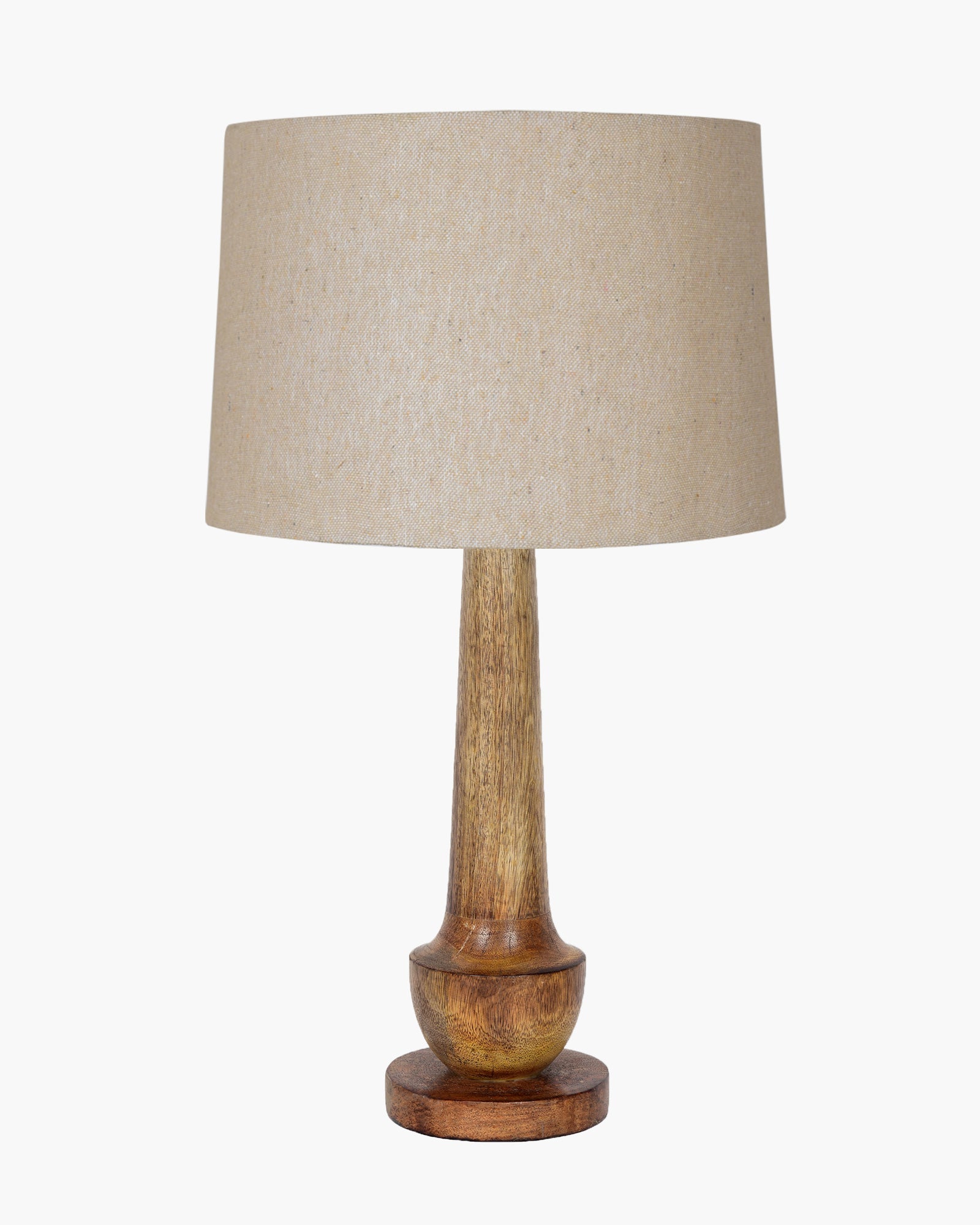 Rustic Turnip Wood Table lamp for home, Bedside farmhouse Living Room Light, Khadi fabric shade