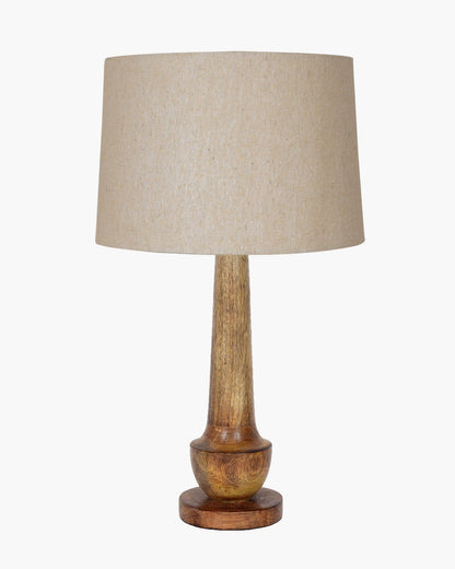 Rustic Turnip Wood Table lamp for home, Bedside farmhouse Living Room Light, Khadi fabric shade