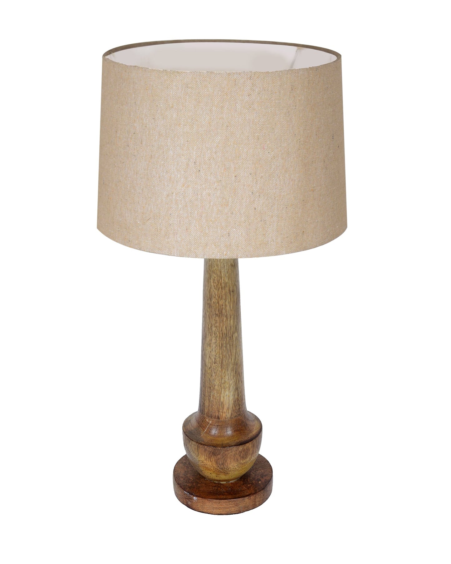 Rustic Turnip Wood Table lamp for home, Bedside farmhouse Living Room Light, Khadi fabric shade