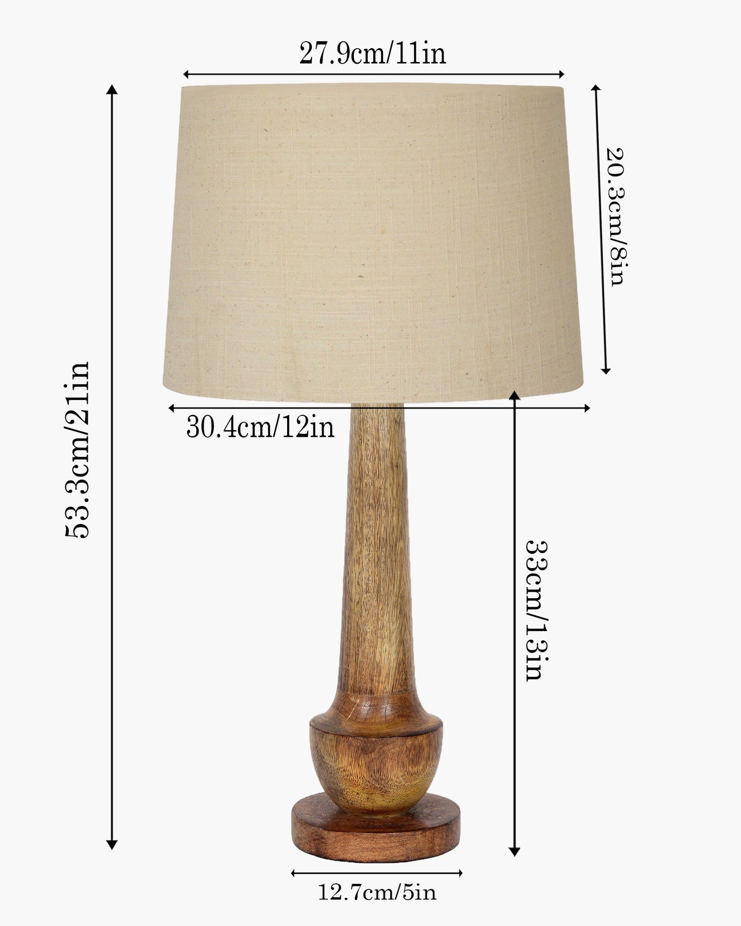 Rustic Turnip Wood Table lamp for home, Bedside farmhouse Living Room Light, Khadi fabric shade