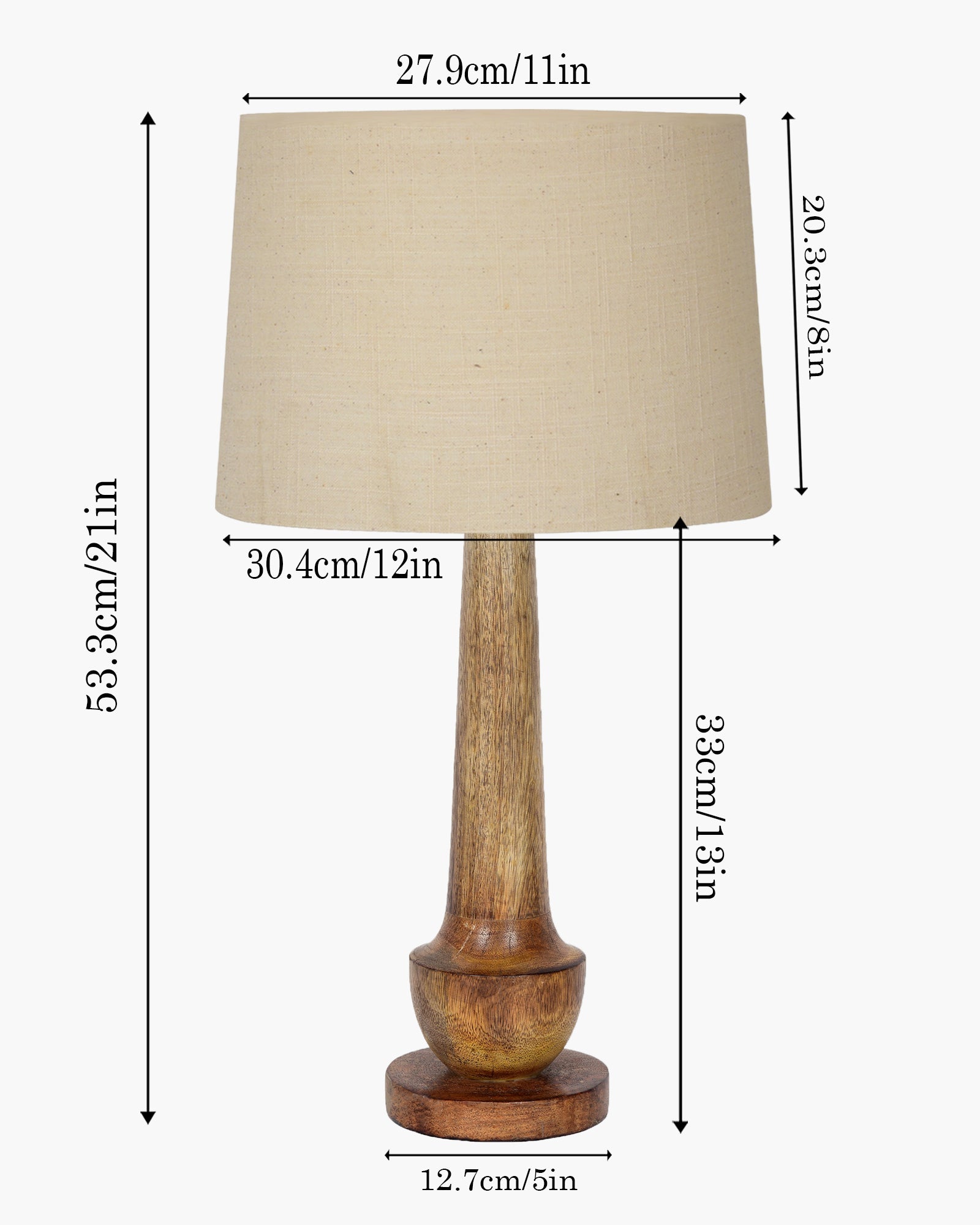 Rustic Turnip Wood Table lamp for home, Bedside farmhouse Living Room Light, Khadi fabric shade